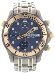 Omega Seamaster Diver 300M 41.5-2296.80.00 (Red Gold & Titanium Bracelet, Wave-embossed Blue Dot Index Dial, Rotating Red Gold Bezel) (Omega 2296.80.00)