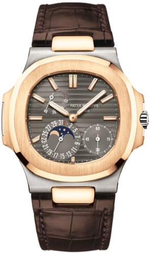 Patek Philippe Nautilus 40-5712GR-001 (Chestnut-brown Alligator Leather Strap, Horizontal-embossed Grey Index Dial, Rose Gold Smooth Bezel)