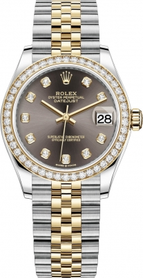 Rolex Datejust 31-278383RBR (Yellow Rolesor Jubilee Bracelet, Gold Diamond-set Dark-grey Dial, Diamond Bezel)