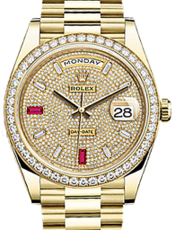 Rolex Day-Date 40-228348RBR (Yellow Gold President Bracelet, Diamond-paved Ruby-Diamond-set Index Dial, Diamond Bezel) (m228348rbr-0030)