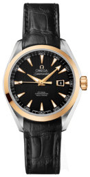 Omega Seamaster Aqua Terra 150M 34-231.23.34.20.01.001 (Black Alligator Leather Strap, Vertical-teak Black Index Dial, Yellow Gold Bezel) (Omega 231.23.34.20.01.001)