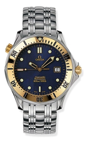 Omega Seamaster Diver 300M 41-2442.80.00 (Stainless Steel Bracelet, Wave-embossed Blue Dot Index Dial, Rotating Yellow Gold Bezel)