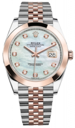 Rolex Datejust 41-126301 (Everose Rolesor Jubilee Bracelet, Gold Diamond-set White MOP Dial, Smooth Bezel) (m126301-0014)