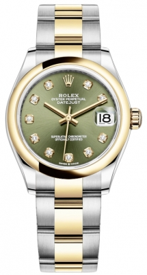 Rolex Datejust 31-278243 (Yellow Rolesor Oyster Bracelet, Gold Diamond-set Olive-green Dial, Domed Bezel)