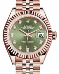 Rolex Lady-Datejust 28-279175 (Everose Gold Jubilee Bracelet, Gold Diamond-set Olive-green Dial, Fluted Bezel) (m279175-0013)