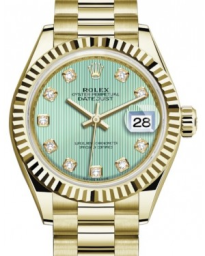 Rolex Lady-Datejust 28-279178 (Yellow Gold President Bracelet, Gold Diamond-set Mint-green Dial, Fluted Bezel) (m279178-0027)