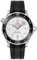 Omega Seamaster Diver 300M 42-210.32.42.20.04.001 (Black Rubber Strap, Wave-embossed White Dot Index Dial, Rotating Black Ceramic Bezel) (Omega 210.32.42.20.04.001)