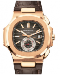 Patek Philippe Nautilus 40.5-5980R-001 (Matte Dark-brown Alligator Leather Strap, Horizontal-embossed Black-brown Index Dial, Rose Gold Smooth Bezel) (5980R-001)