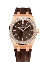 Audemars Piguet Royal Oak 33-67651OR.ZZ.D080CA.01 (Brown Rubber Strap, Grande Tapisserie Brown Dial Index Dial, Brilliant-cut Diamond-set Bezel) (67651OR.ZZ.D080CA.01)