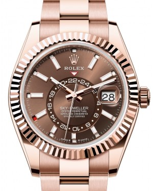 Rolex Sky-Dweller 42-336935 (Everose Gold Oyster Bracelet, Chocolate Index Dial, Fluted Ring Command Bezel)