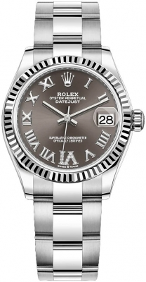Rolex Datejust 31-278274 (Oystersteel Oyster Bracelet, VI Diamond-set Dark-grey Dial, Fluted Bezel)