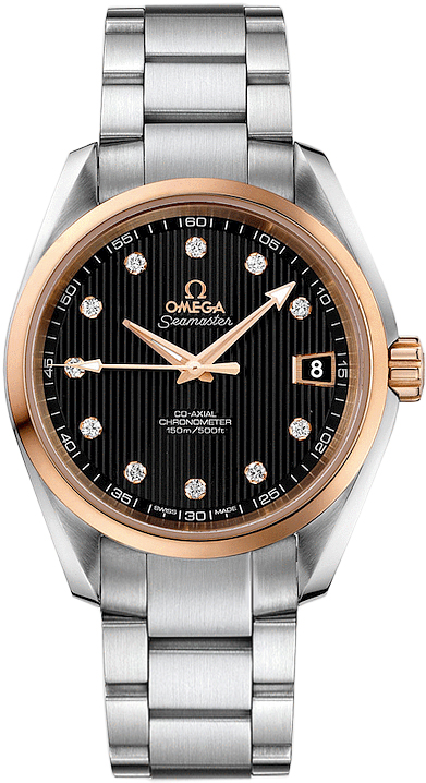 Omega Seamaster Aqua Terra 150M 38.5-231.20.39.21.51.003 (Stainless Steel Bracelet, Vertical-teak Black Diamond Index Dial, Red Gold Bezel)