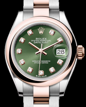 Rolex Lady-Datejust 28-279161 (Everose Rolesor Oyster Bracelet, Gold Diamond-set Olive-green Dial, Domed Bezel)