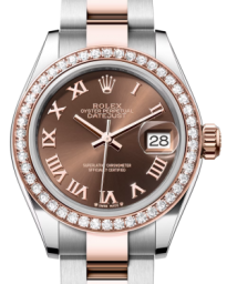 Rolex Lady-Datejust 28-279381RBR (Everose Rolesor Oyster Bracelet, Chocolate Roman Dial, Diamond Bezel) (m279381rbr-0010)