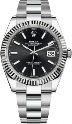 Rolex Datejust 41-126334 (Oystersteel Oyster Bracelet, Bright-black Index Dial, Fluted Bezel)