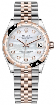 Rolex Datejust 31-278341RBR (Everose Rolesor Jubilee Bracelet, Gold Diamond-set White MOP Dial, Domed Diamond Bezel)