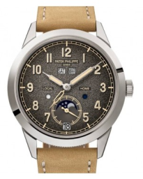 Patek Philippe Complications 41-5326G-001 (Beige Calfskin Strap, Textured Charcoal-gray Black-gradient Arabic Dial, White Gold Smooth Bezel) (5326G-001)