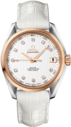 Omega Seamaster Aqua Terra 150M 38.5-231.23.39.21.52.001 (White Alligator Leather Strap, Vertical-teak Silver-toned Diamond Index Dial, Red Gold Bezel) (Omega 231.23.39.21.52.001)