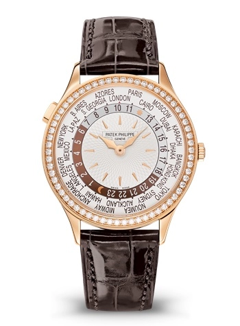Patek Philippe Complications 36-7130R-011 (Shiny Chestnut-brown Alligator Leather Strap, Hand-guilloched Ivory Index Dial, Diamond Bezel)