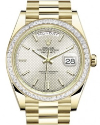 Rolex Day-Date 40-228398TBR (Yellow Gold President Bracelet, Silver Diagonal Index Dial, Diamond Bezel) (m228398tbr-0005)