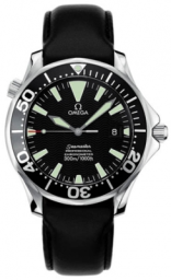 Omega Seamaster Diver 300M 41-2954.50.91 (Black Leather Strap, Wave-embossed Black Index Dial, Rotating Black Ceramic Bezel) (Omega 2954.50.91)