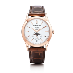 Patek Philippe Complications 38.5-5396R-011T (Chestnut-brown Alligator Leather Strap, Silvery Opaline Index Dial, Rose Gold Smooth Bezel) (5396R-011T)