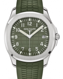 Patek Philippe Aquanaut 42.2-5168G-010 (Tropical Khaki-green Rubber Strap, Khaki-green-embossed Arabic Dial, White Gold Smooth Bezel) (5168G-010)