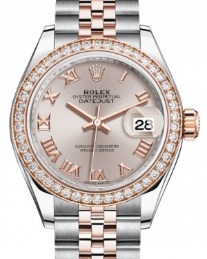 Rolex Lady-Datejust 28-279381RBR (Everose Rolesor Jubilee Bracelet, Sundust Roman Dial, Diamond Bezel)