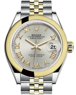 Rolex Lady-Datejust 28-279163 (Yellow Rolesor Jubilee Bracelet, Silver Roman Dial, Domed Bezel)