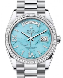 Rolex Day-Date 36-128396TBR (Platinum President Bracelet, VI IX Gold Diamond-set Turquoise Dial, Diamond Bezel) (m128396tbr-0016)