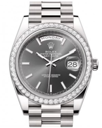 Rolex Day-Date 40-228349RBR (White Gold President Bracelet, Slate Index Dial, Diamond Bezel) (m228349rbr-0041)