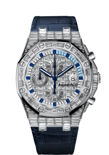 Audemars Piguet Royal Oak Offshore 42-26473BC.ZZ.D023CR.01 (Blue Alligator Leather Strap, Baguette-cut Blue Sapphire Markers, Baguette-cut Diamond-paved Dial, Baguette-cut Diamond-set Bezel)