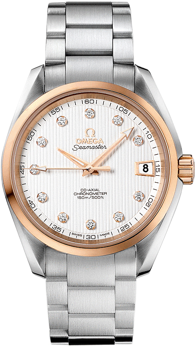 Omega Seamaster Aqua Terra 150M 38.5-231.20.39.21.52.003 (Stainless Steel Bracelet, Vertical-teak Silver-toned Diamond Index Dial, Red Gold Bezel)