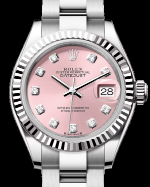 Rolex Lady-Datejust 28-279174 (Oystersteel Oyster Bracelet, Gold Diamond-set Pink Dial, Fluted Bezel)