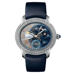 Audemars Piguet Millenary 39.5-77316BC.ZZ.D007SU.01 (Night-blue Technological-silk Strap, Off-centred Blue Aventurine Arabic Disc/Diamond-paved Roman Night-themed Dial, Brilliant-cut Diamond-set Bezel) (77316BC.ZZ.D007SU.01)