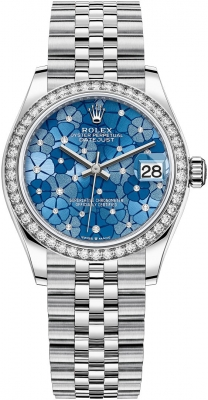 Rolex Datejust 31-278384RBR (Oystersteel Jubilee Bracelet, Gold Diamond-set Azzurro-blue Floral Dial, Diamond Bezel)