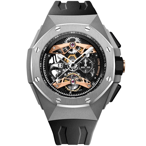 Audemars Piguet Royal Oak Concept 44-26612TI.OO.D002CA.01 (Black Rubber Strap, Black Openworked Dial, Titanium Smooth Bezel)