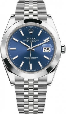 Rolex Datejust 41-126300 (Oystersteel Jubilee Bracelet, Bright-blue Index Dial, Smooth Bezel)