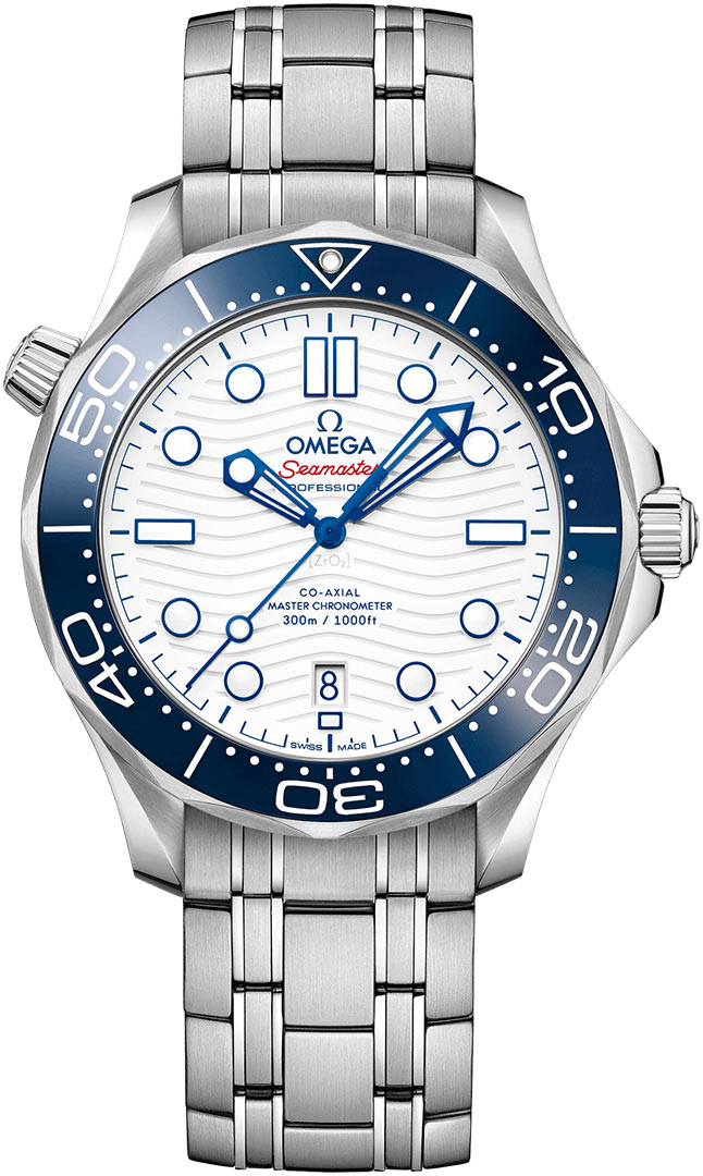 Omega Seamaster Diver 300M 42-522.30.42.20.04.001 (Stainless Steel Bracelet, Wave-embossed White Dot Index Dial, Rotating Blue Ceramic Bezel)