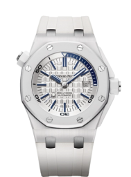 Audemars Piguet Royal Oak OffShore 44-15707CB.OO.A010CA.01 (White Rubber Strap, Grande Tapisserie Silver-toned Index Dial, White Ceramic Smooth Bezel) (15707CB.OO.A010CA.01)