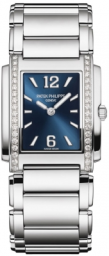 Patek Philippe Twenty~4 25.1x30-4910/1200A-001 (Stainless Steel Bracelet, Blue Sunburst Arabic/Index Dial, Diamond Bezel) (4910/1200A-001)