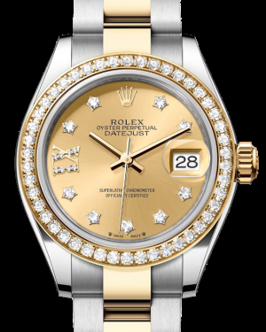 Rolex Lady-Datejust 28-279383RBR (Yellow Rolesor Oyster Bracelet, Gold Diamond IX-set Champagne Dial, Diamond Bezel)