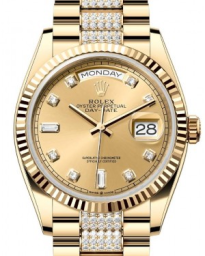 Rolex Day-Date 36-128238 (Yellow Gold Diamond-set President Bracelet, Gold Diamond-set Champagne Dial, Fluted Bezel) (m128238-0026)