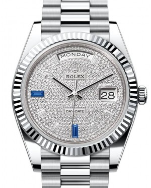 Rolex Day-Date 40-228236 (Platinum President Bracelet, Diamond-paved Diamond-set Index Dial, Fluted Bezel)