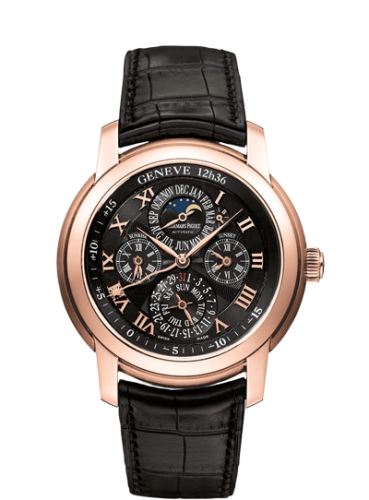 Audemars Piguet Jules Audemars 43-26003OR.OO.D002CR.01 (Black Alligator Leather Strap, Black Roman Dial, Pink Gold Smooth Bezel)