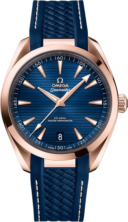 Omega Seamaster Aqua Terra 150M 41-220.52.41.21.03.001 (Structured Blue Rubber Strap, Horizontal-teak Sun-brushed Blue Index Dial, Sedna Gold Bezel)