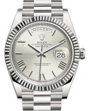 Rolex Day-Date 40-228239 (White Gold President Bracelet, Silver Quadrant Roman Dial, Fluted Bezel)