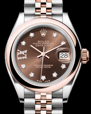 Rolex Lady-Datejust 28-279161 (Everose Rolesor Jubilee Bracelet, Gold Diamond IX-set Chocolate Dial, Domed Bezel)