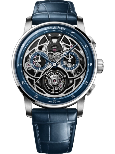 Audemars Piguet Code 11.59 41-26399BC.OO.D321CR.01 (Blue Alligator Leather Strap, Blue-lacquered White Gold Openworked Dial, White Gold Smooth Bezel)