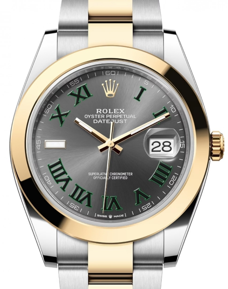 Rolex Datejust 41-126303 (Yellow Rolesor Oyster Bracelet, Slate Roman Dial, Smooth Bezel)